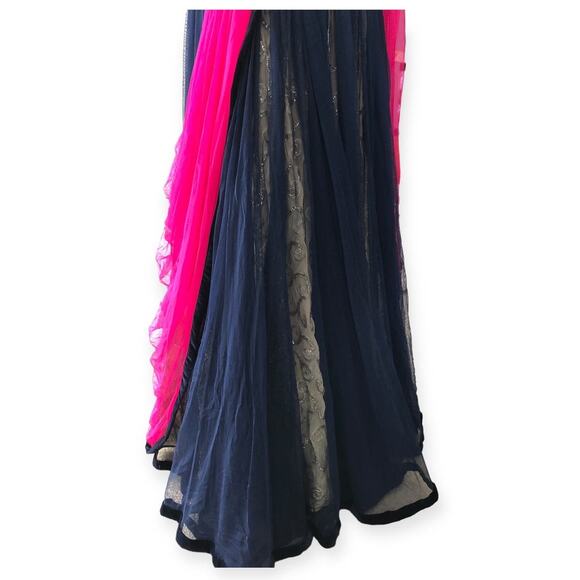 Indo-Western Gown with Attached Dupatta Gold Embellished Size Large - Picture 4 of 13